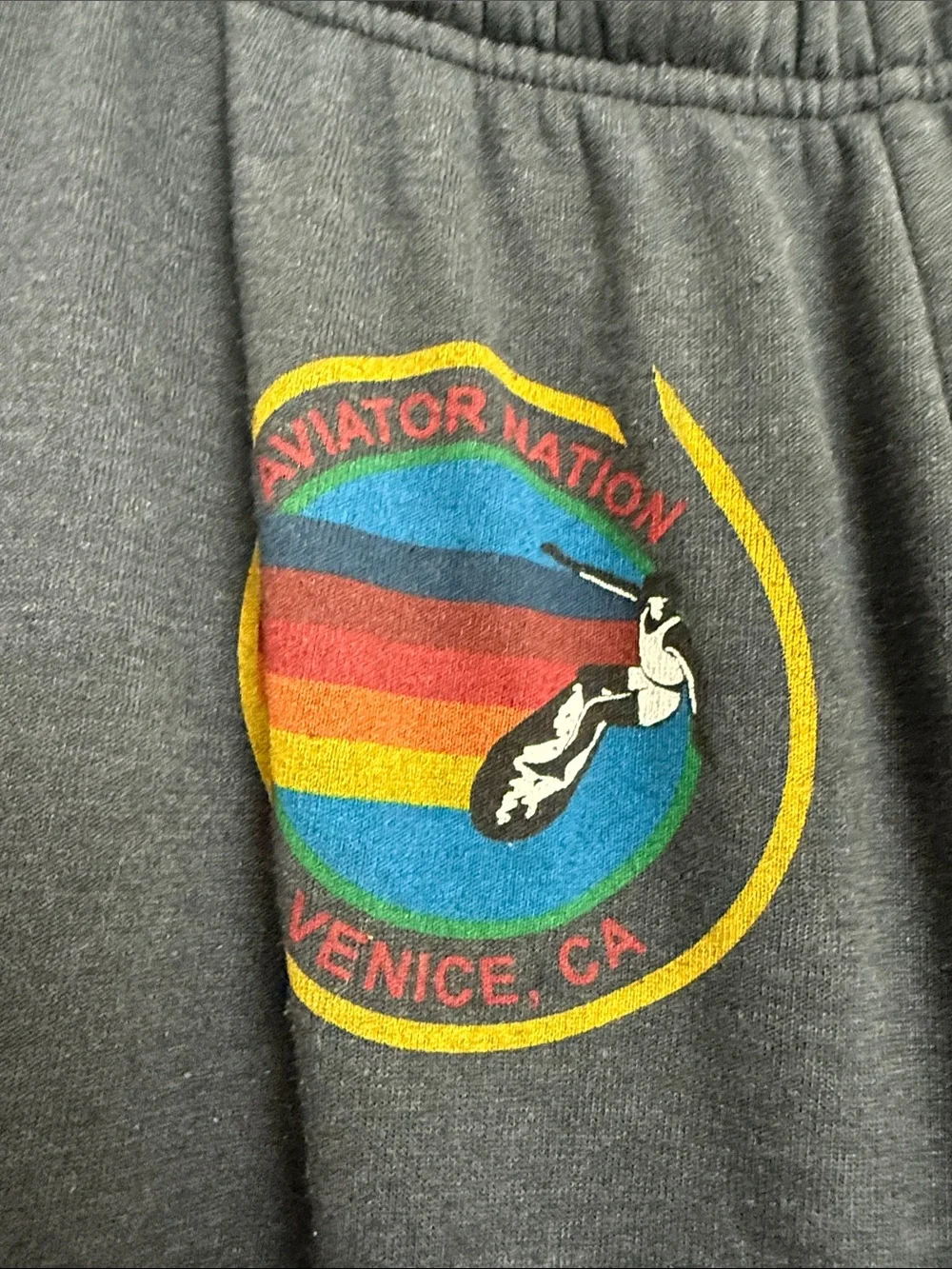 Men’s aviator nation Black Sweatpants with Rainbow Accent - Vintage Style
